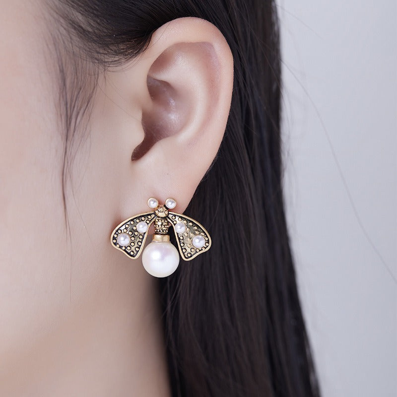 Golden Honeybee Pearl Earrings