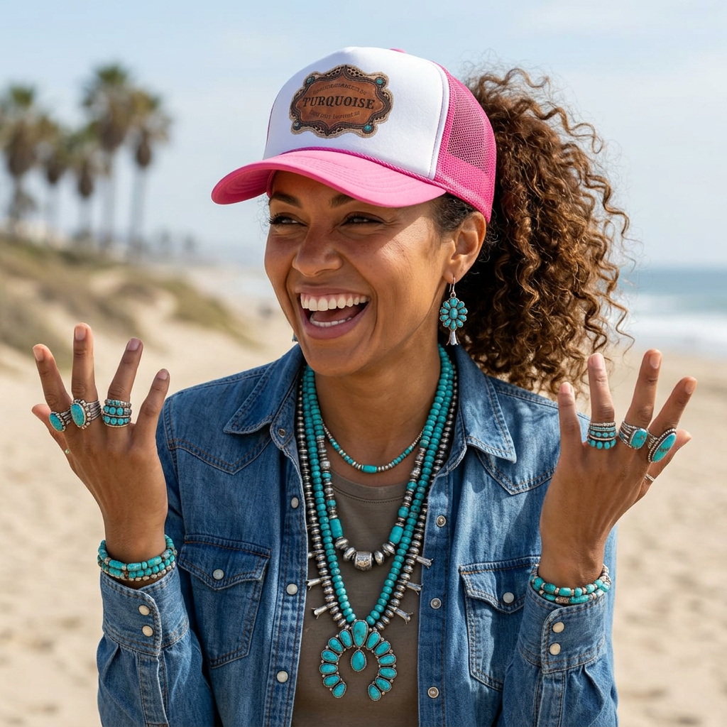 Turquoise Trucker Hat, Western Cowgirl Baseball Cap, Easily Distracted by Turquoise
