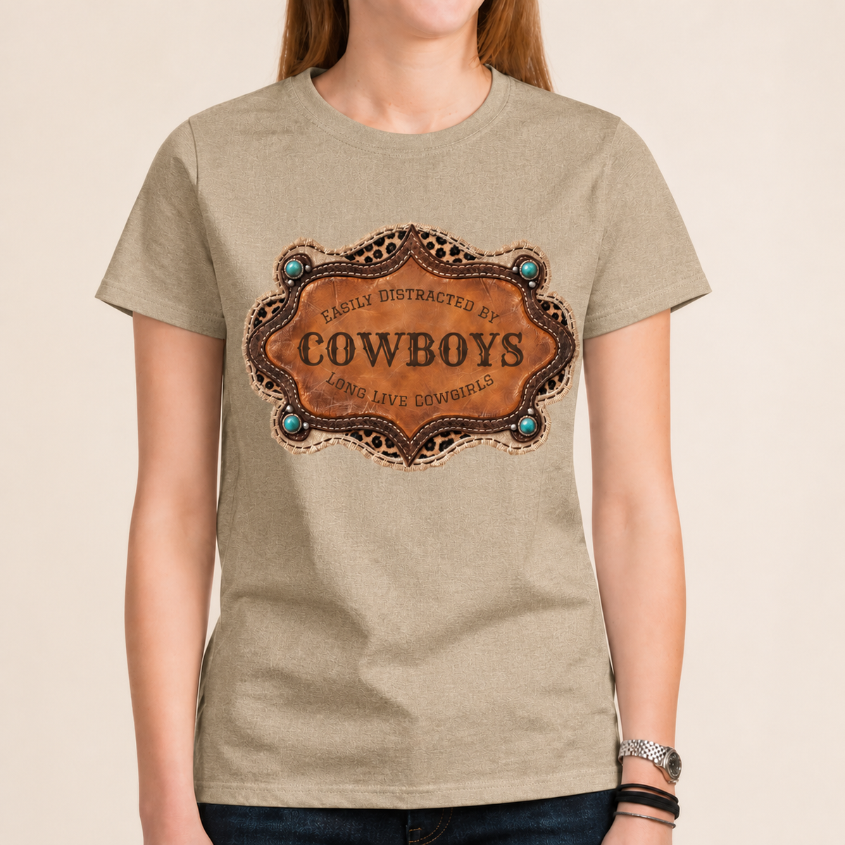 Western Graphic T-Shirt for Women, Easily Distracted Cowgirl Tee, Cowboy Mesh Shirt, 5 Designs