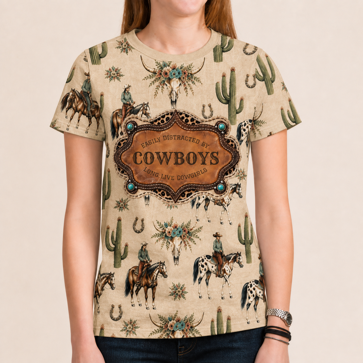 Western Graphic T-Shirt for Women, Easily Distracted Cowgirl Tee, Cowboy Mesh Shirt, 5 Designs