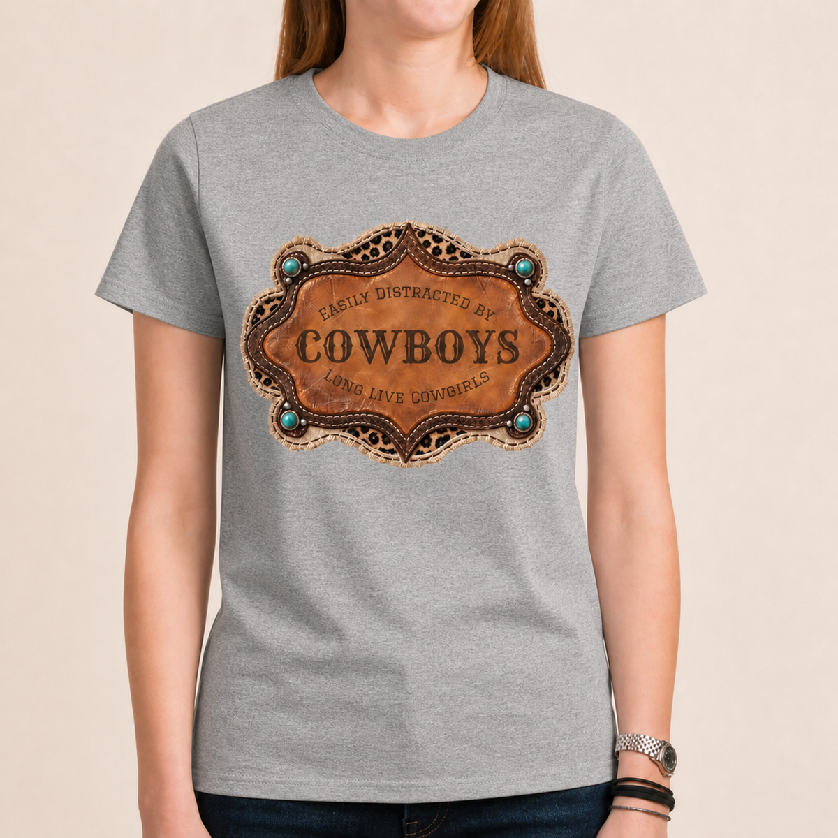 Western Graphic T-Shirt for Women, Easily Distracted Cowgirl Tee, Cowboy Mesh Shirt, 5 Designs
