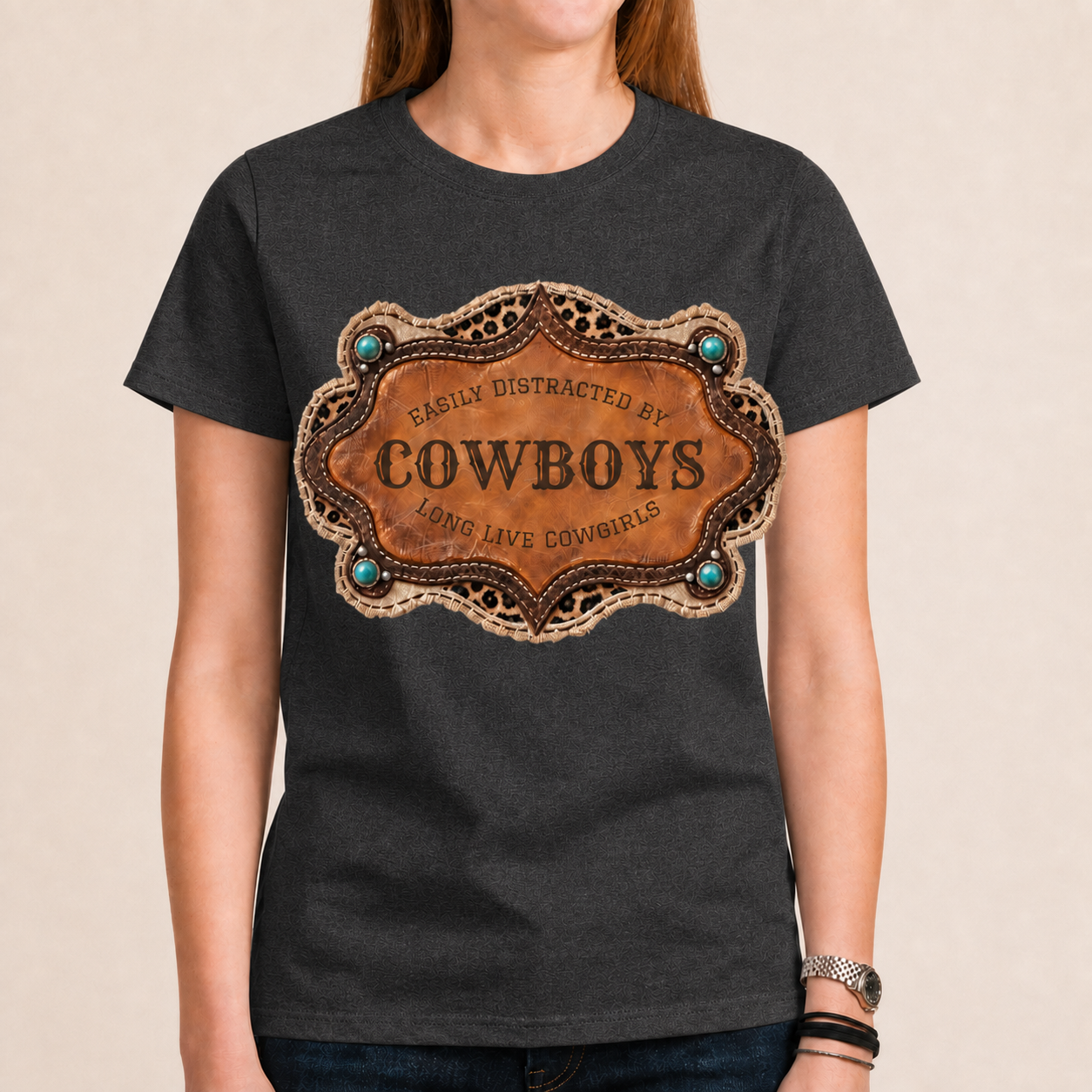 Western Graphic T-Shirt for Women, Easily Distracted Cowgirl Tee, Cowboy Mesh Shirt, 5 Designs