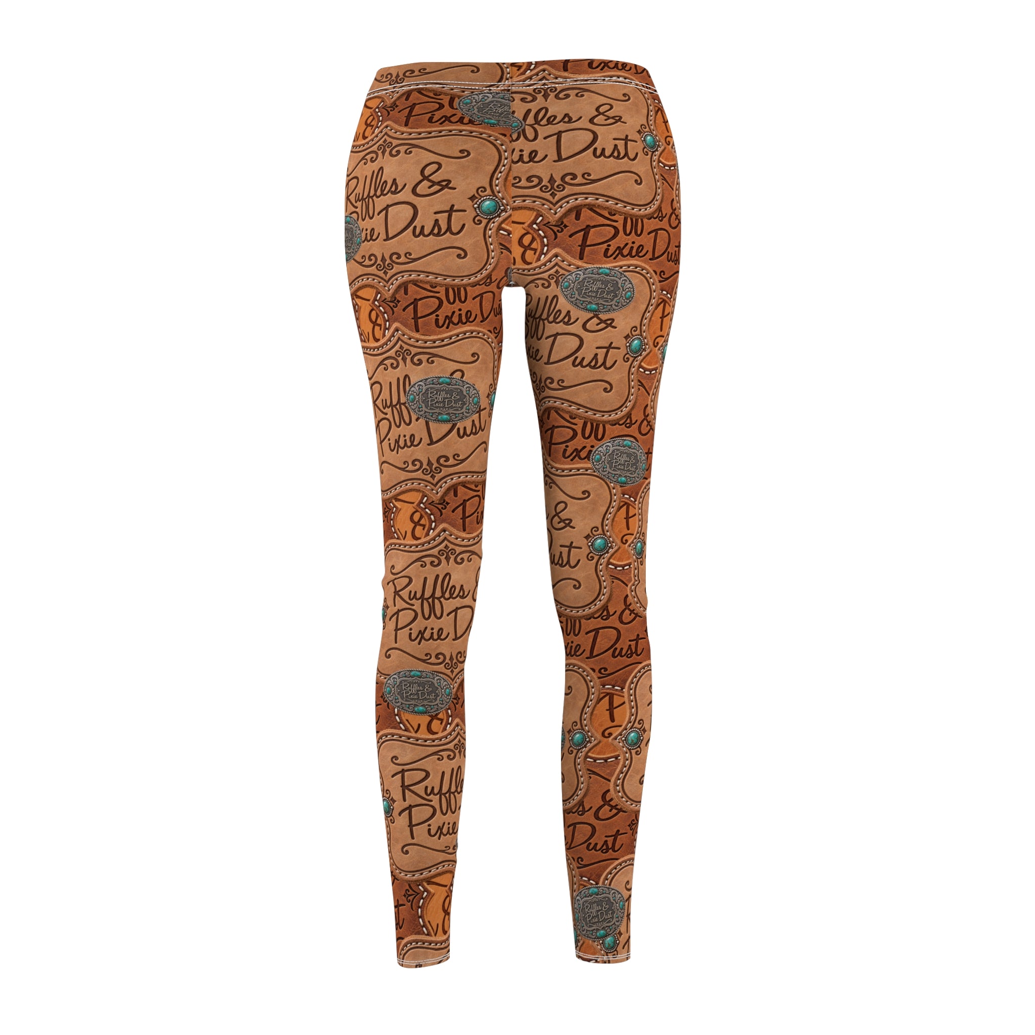 Cowgirl Leggings for Women, Western Leather Logo Patch Print