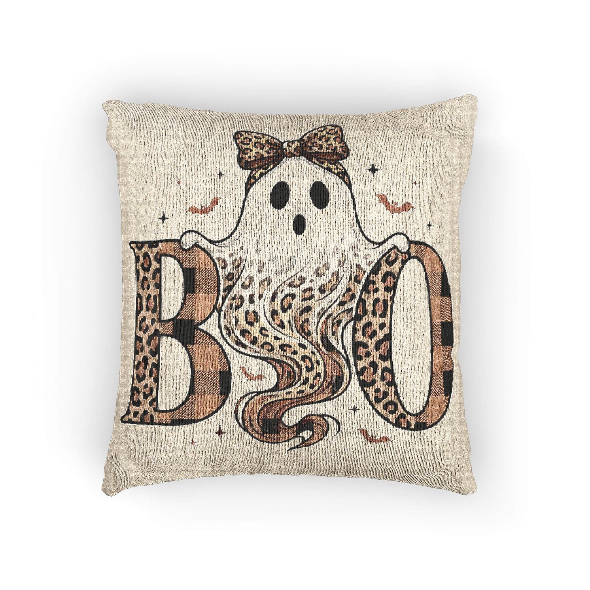 Cute Ghost Tapestry Pillow, Leopard Print Halloween Decor with BOO