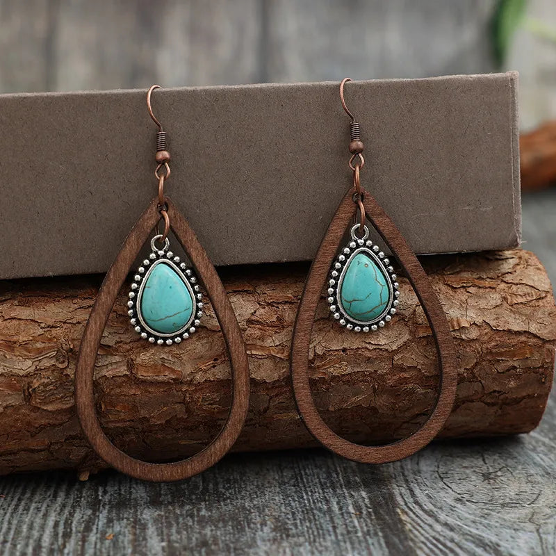 Mesa Wood & Turquoise-Color Teardrop Earrings