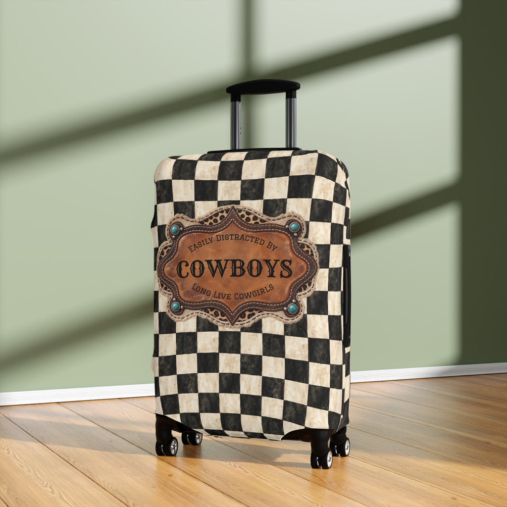 Luggage Cover, Personalized Gift for Her, Checkered Cowgirl Custom Name