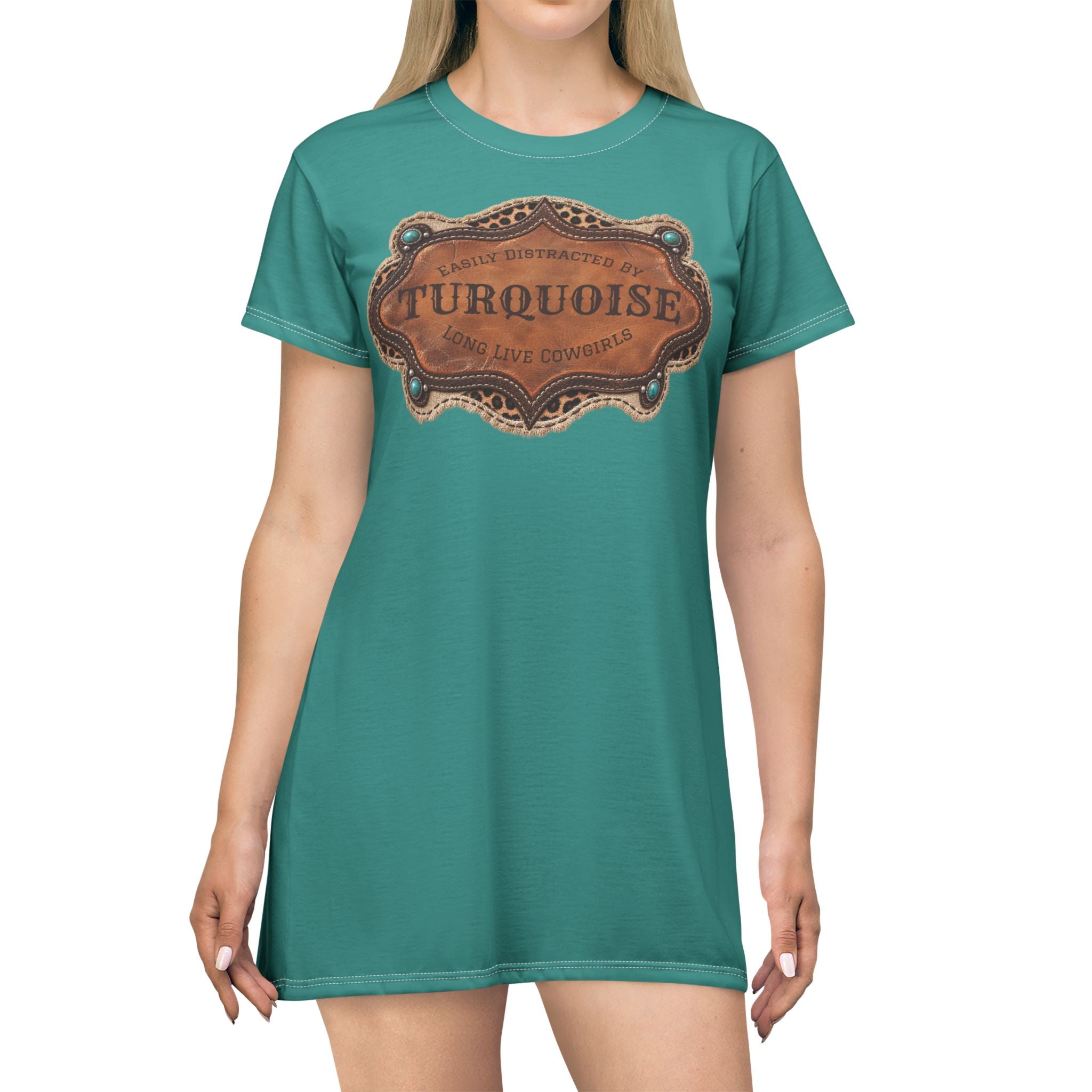 Boho Western Dress for Women, Graphic T Shirt Dress - Turquoise Turquoise