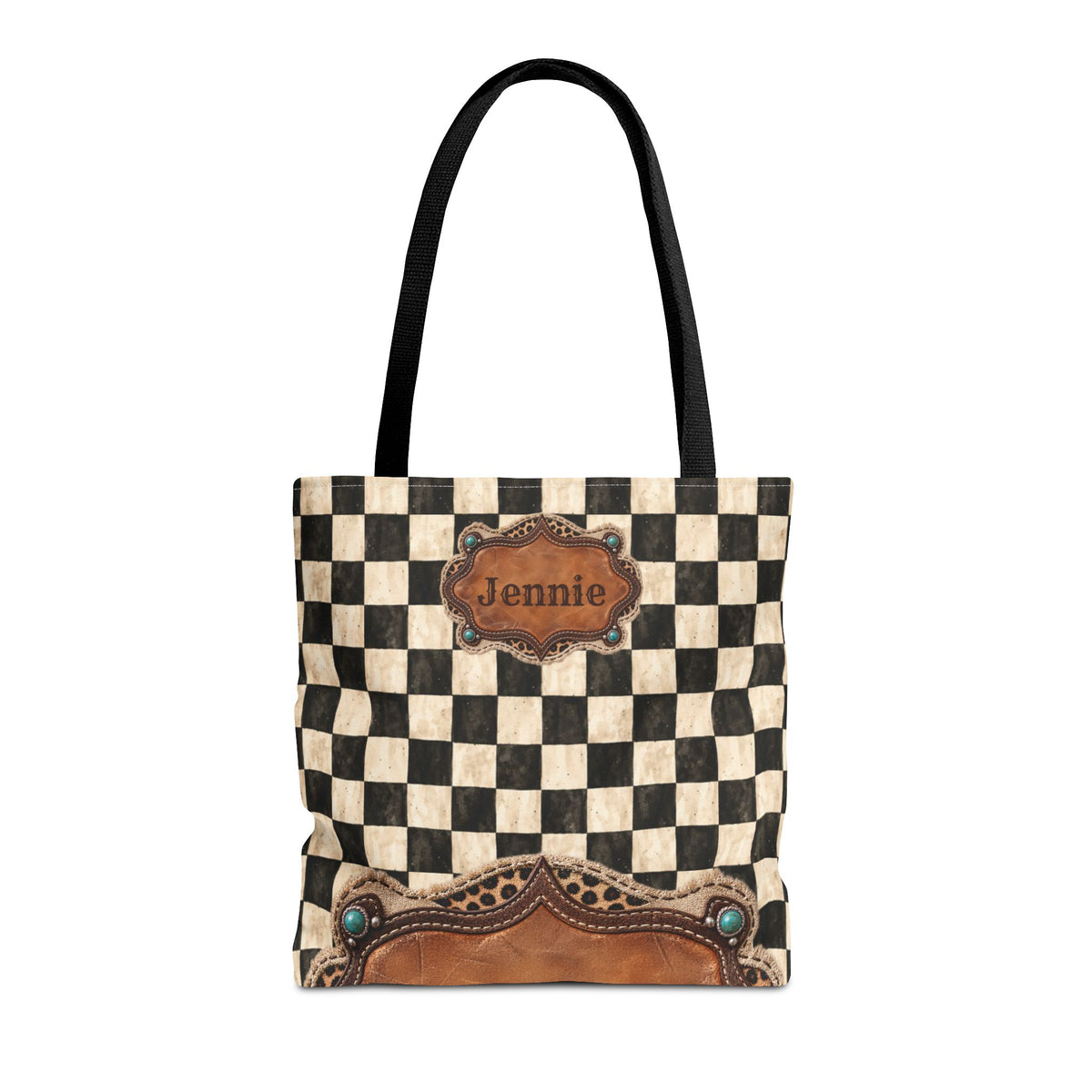 Personalized Tote Bag, Checkered Cowgirl Design, Custom Name