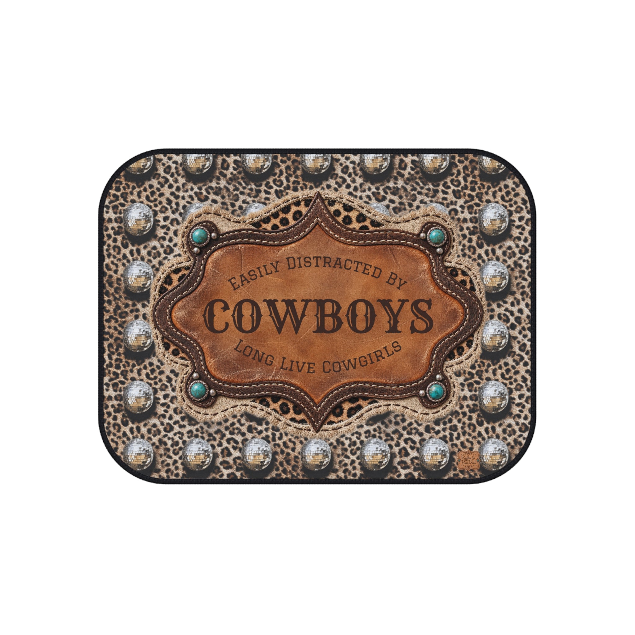 Personalized Western Car Floor Mats Set of 4, Custom Easily Distracted by Cowboys Leopard Disco Ball Cowgirl Auto Mat Set