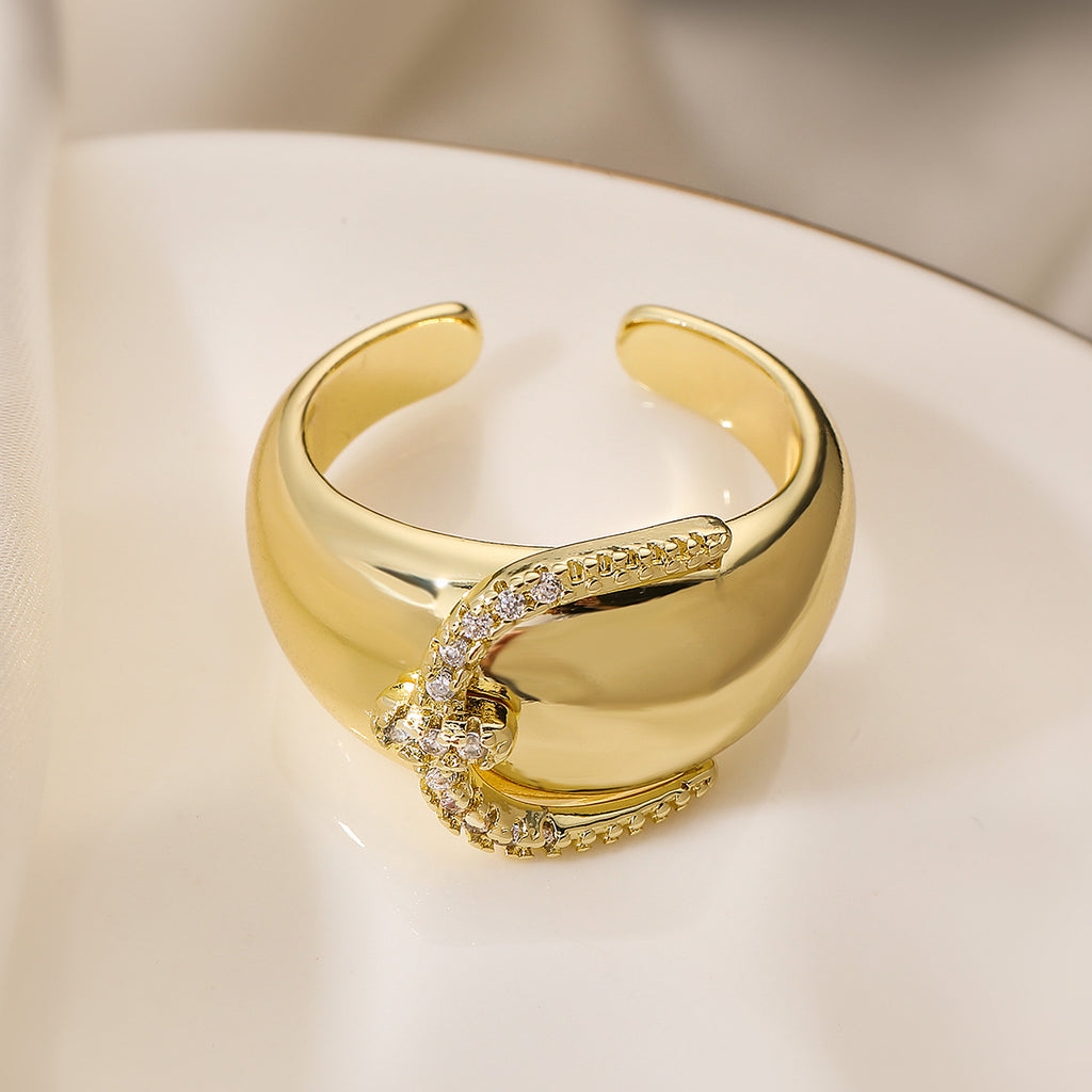 Golden Loop Clear-Accent Cuff Ring