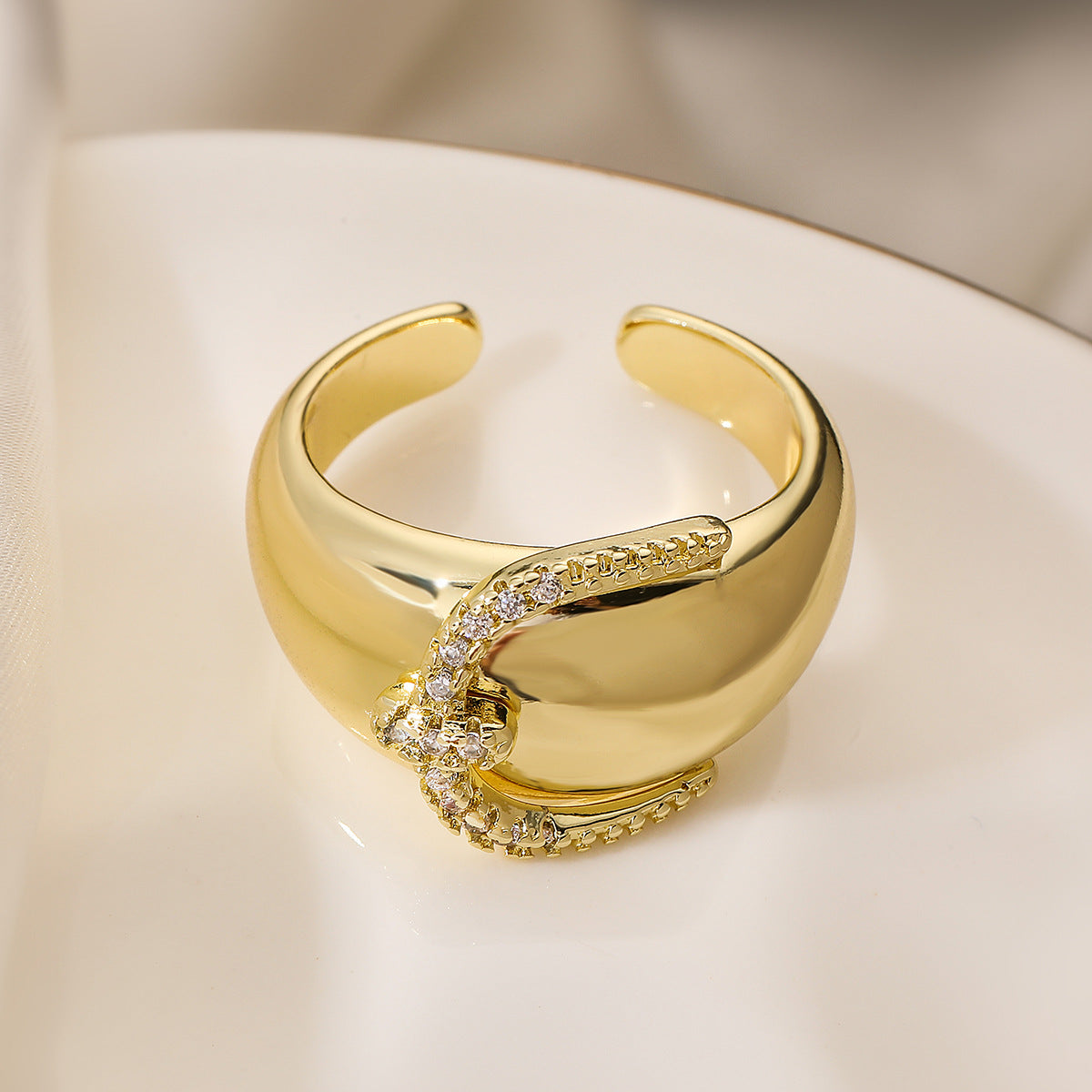 Golden Loop Clear-Accent Cuff Ring