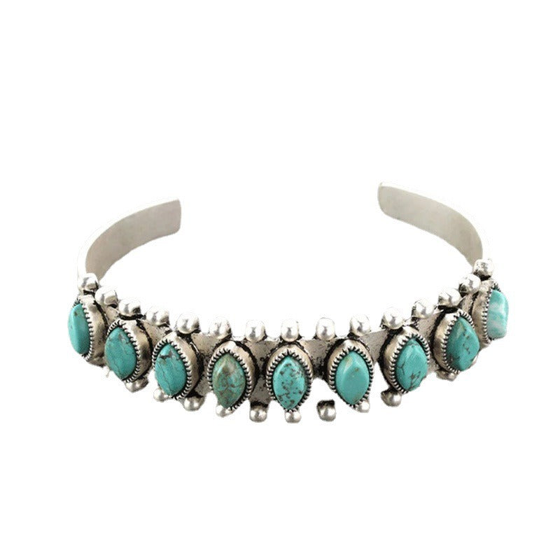 Turquoise-look western cuff bracelet with silver-tone detail for cowgirl outfits