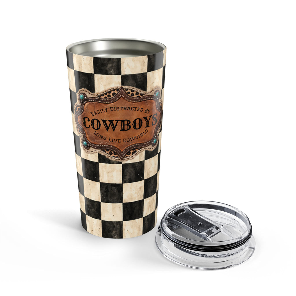 Personalized Tumbler, Custom Name 20 oz Travel Mug, Checkered Cowgirl Design