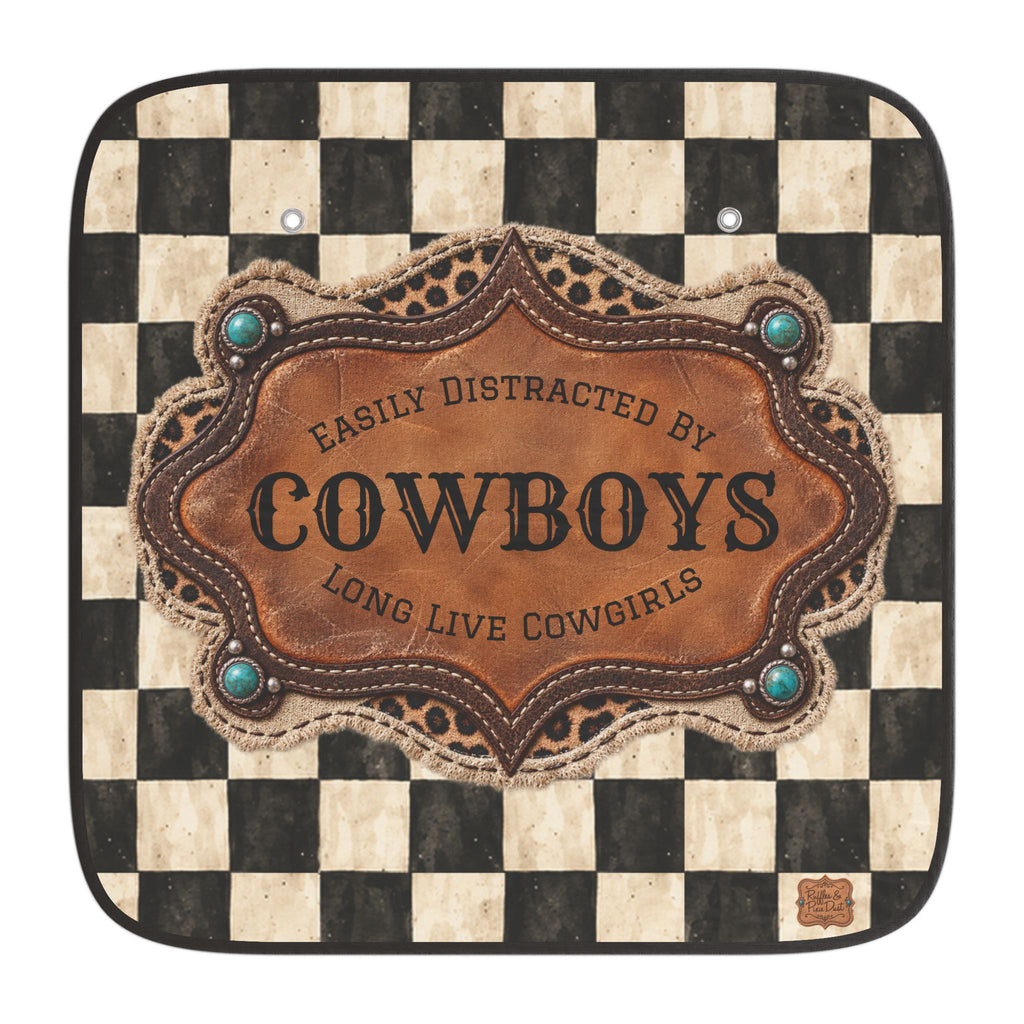 Personalized Car Sun Shade, Checkered Cowgirl Windshield Cover, Custom Name