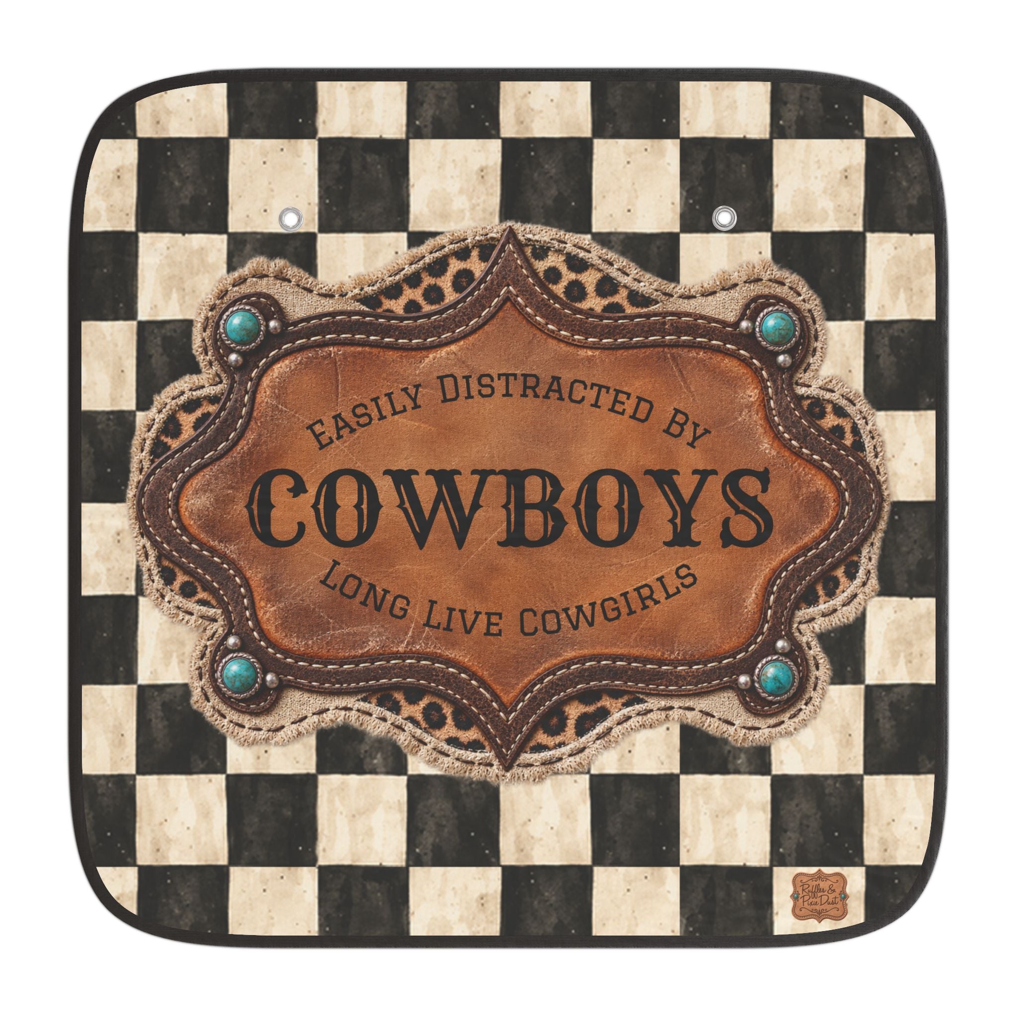 Personalized Car Sun Shade, Checkered Cowgirl Windshield Cover, Custom Name