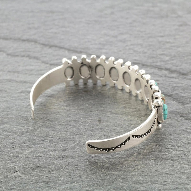 Turquoise-look western cuff bracelet with silver-tone detail for cowgirl outfits