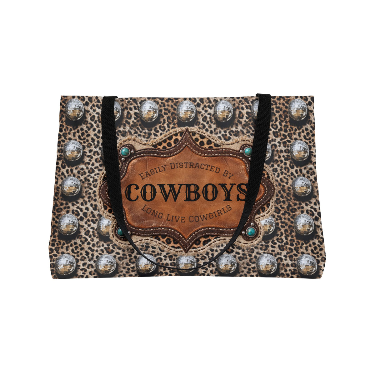 Personalized Western Weekender Bag, Custom Cowboy Name Tote, Leopard Disco Ball Travel Bag