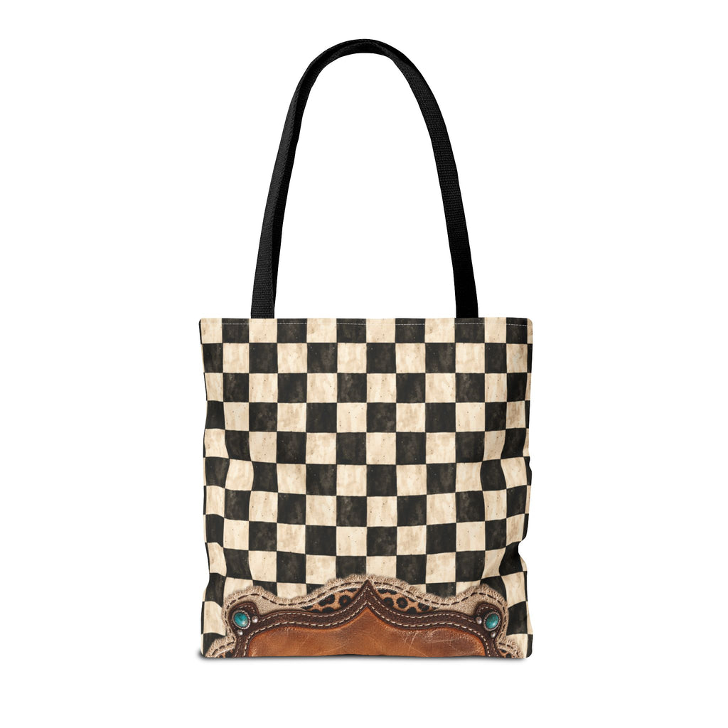 Personalized Tote Bag, Checkered Cowgirl Design, Custom Name