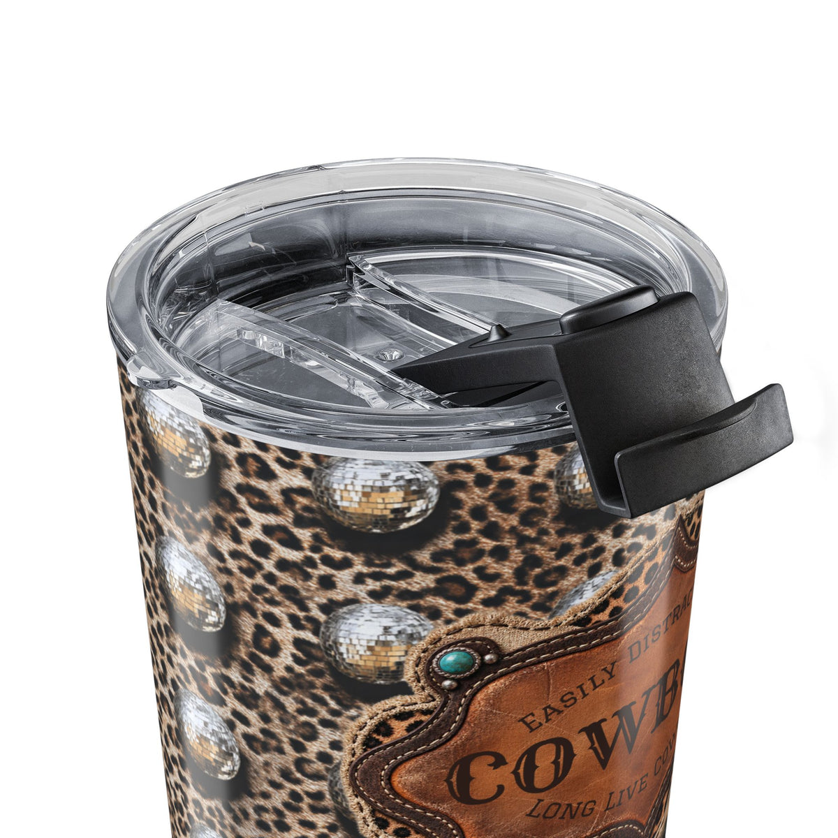 Personalized Western Tumbler, Custom Cowboy Name Cup, Leopard Disco Ball 20 oz Travel Mug