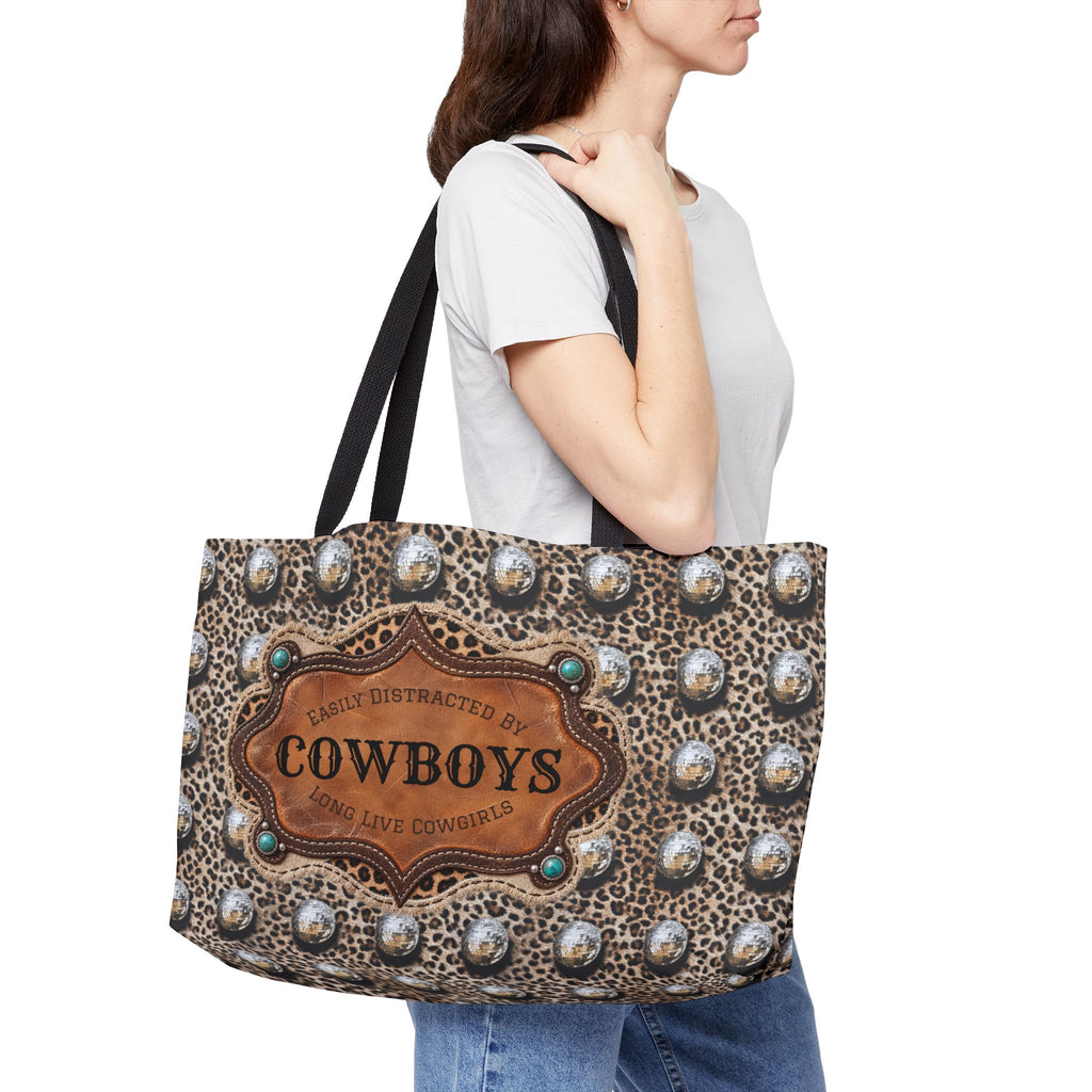Personalized Western Weekender Bag, Custom Cowboy Name Tote, Leopard Disco Ball Travel Bag