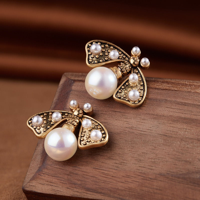 Golden Honeybee Pearl Earrings