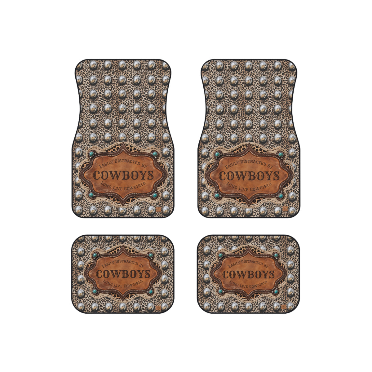 Personalized Western Car Floor Mats Set of 4, Custom Easily Distracted by Cowboys Leopard Disco Ball Cowgirl Auto Mat Set