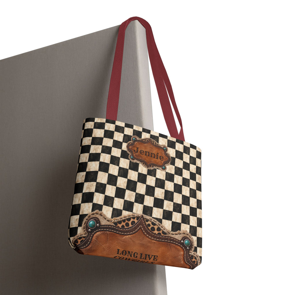 Personalized Tote Bag, Checkered Cowgirl Design, Custom Name