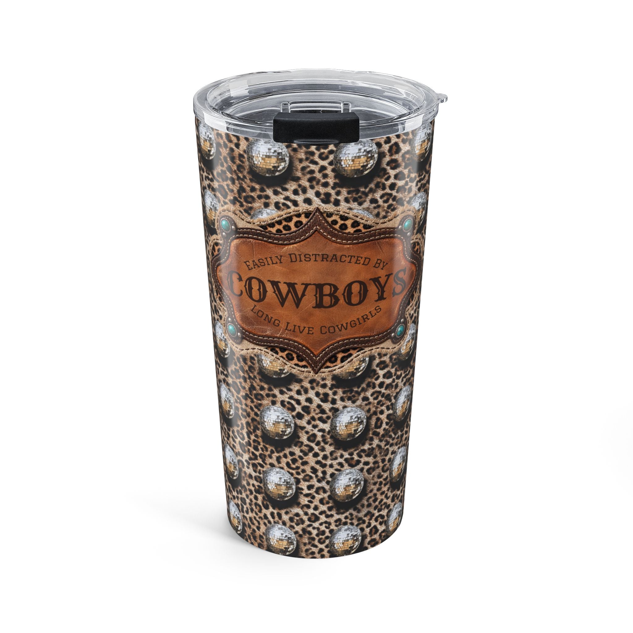 Personalized Western Tumbler, Custom Cowboy Name Cup, Leopard Disco Ball 20 oz Travel Mug