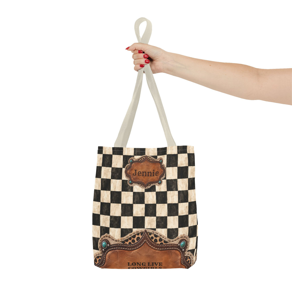 Personalized Tote Bag, Checkered Cowgirl Design, Custom Name