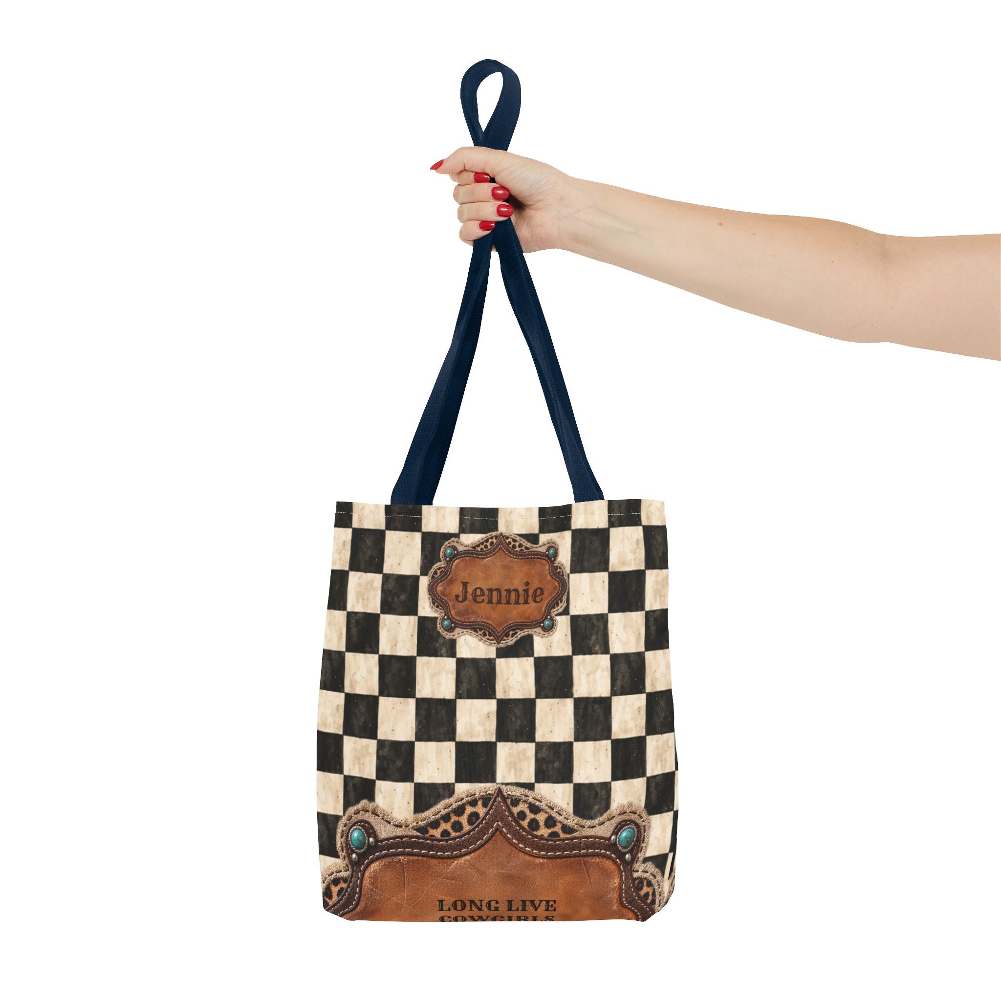 Personalized Tote Bag, Checkered Cowgirl Design, Custom Name