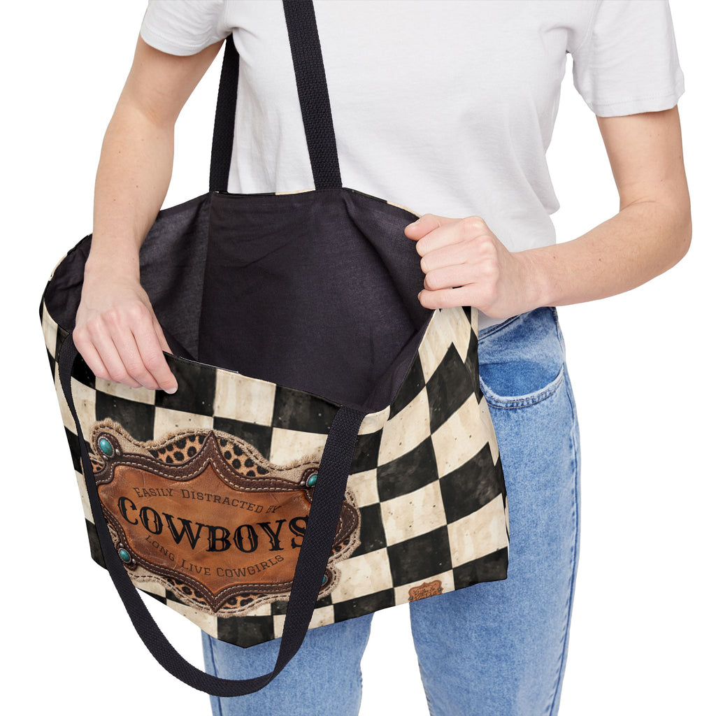 Personalized Weekender Bag, Custom Name Travel Bag, Checkered Cowgirl Design