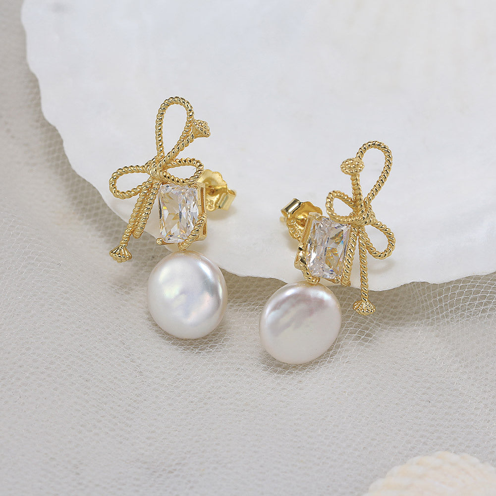 Gulf Pearl Bow Drop Earrings
