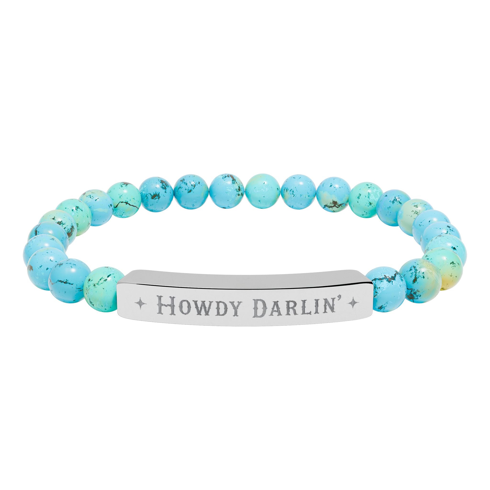 Turquoise Engraved Bracelet: HOWDY DARLIN' Natural Stone Stretch Bar
