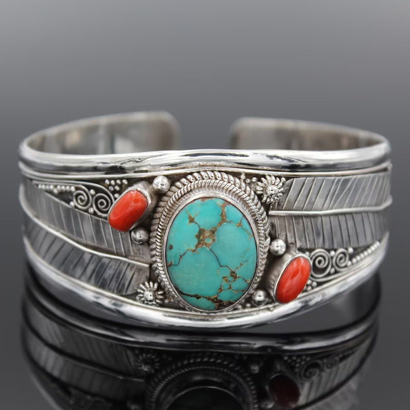 Turquoise-look western cuff bracelet with silver-tone detail for cowgirl outfits