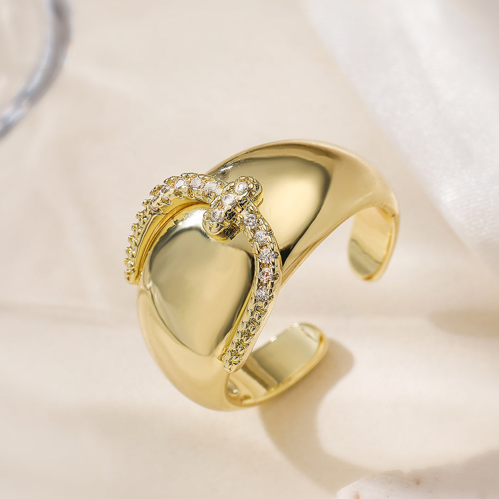 Golden Loop Clear-Accent Cuff Ring