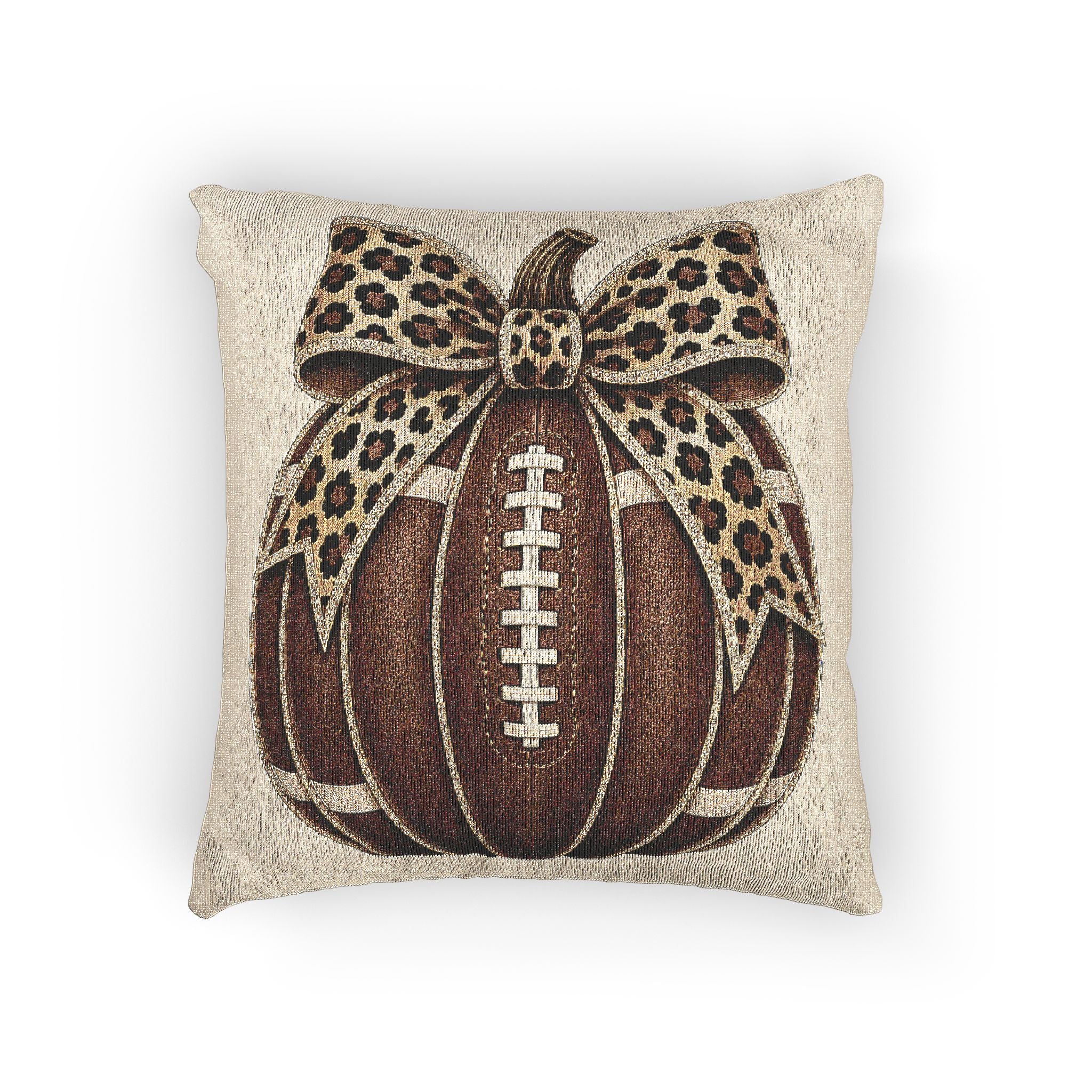 Football Pillow with Leopard Bow, Woven Tapestry Fall Decor