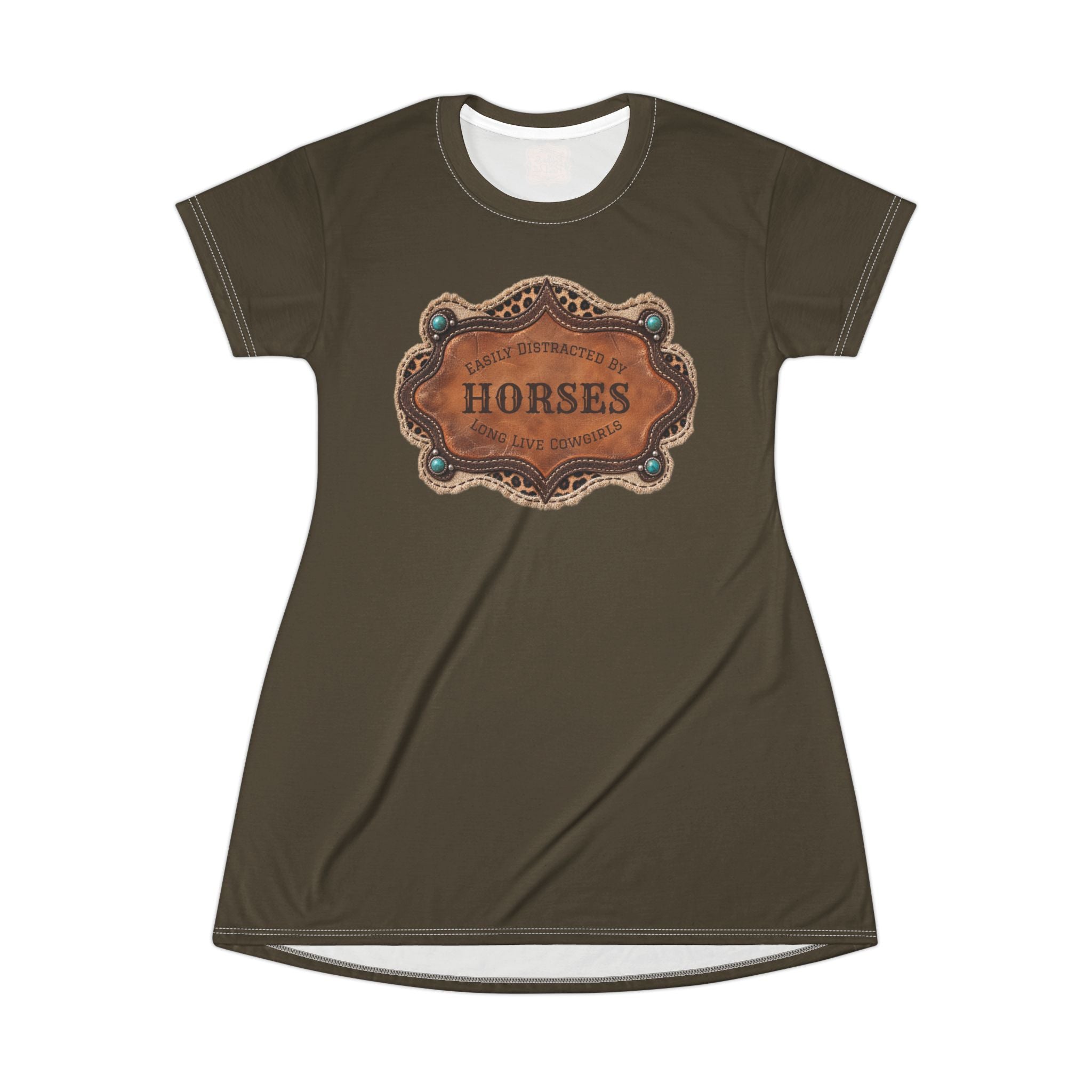Boho Western Dress for Women, Graphic T Shirt Dress - Brown Horses