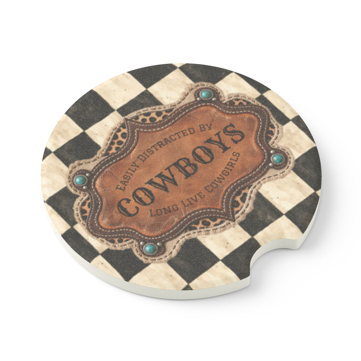 Personalized Car Coasters Set of 2, Custom Coasters, Funny Western Cowboy Checkered Car Accessories