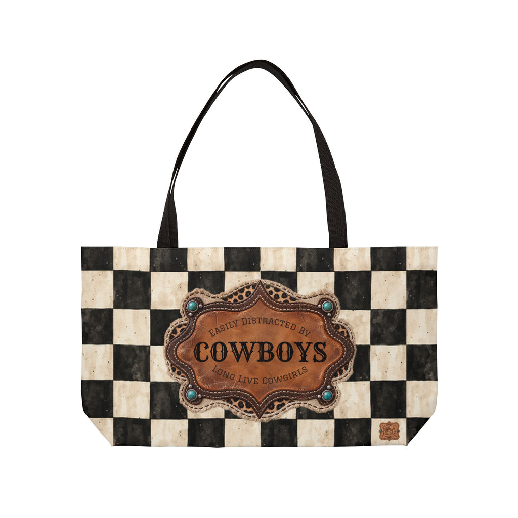 Personalized Weekender Bag, Custom Name Travel Bag, Checkered Cowgirl Design