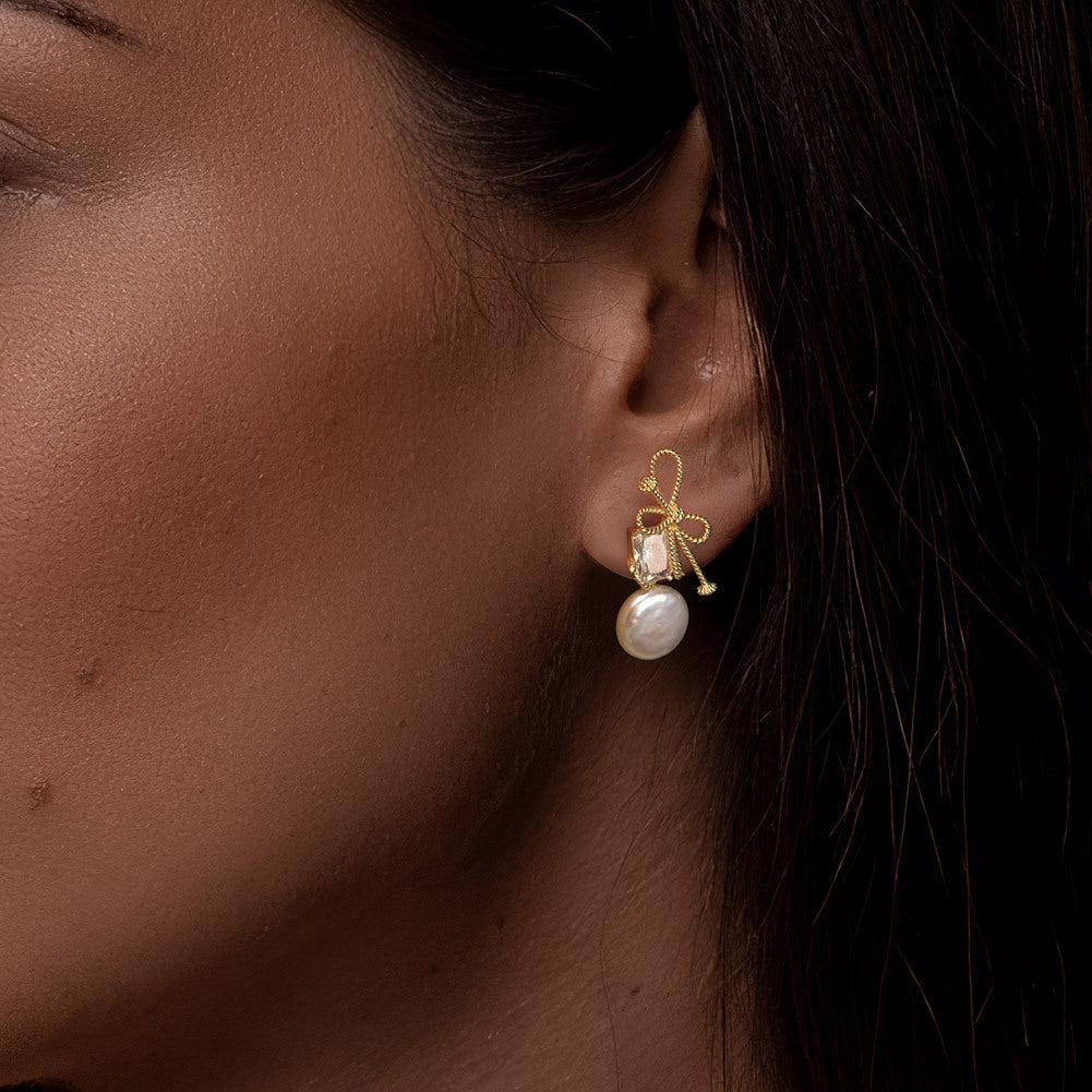 Gulf Pearl Bow Drop Earrings