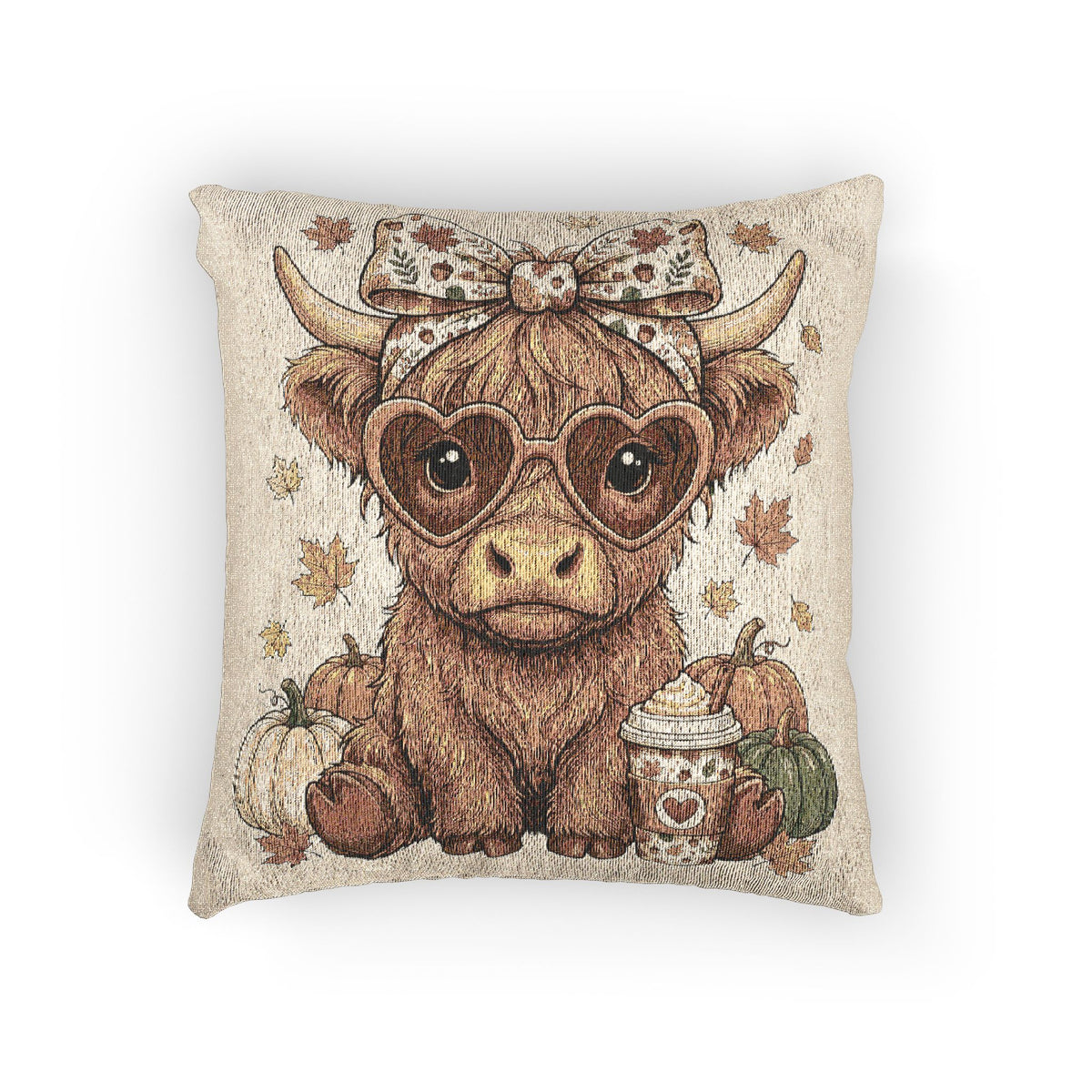 Cute Highland Cow Tapestry Pillow, Autumn Farmhouse Decor