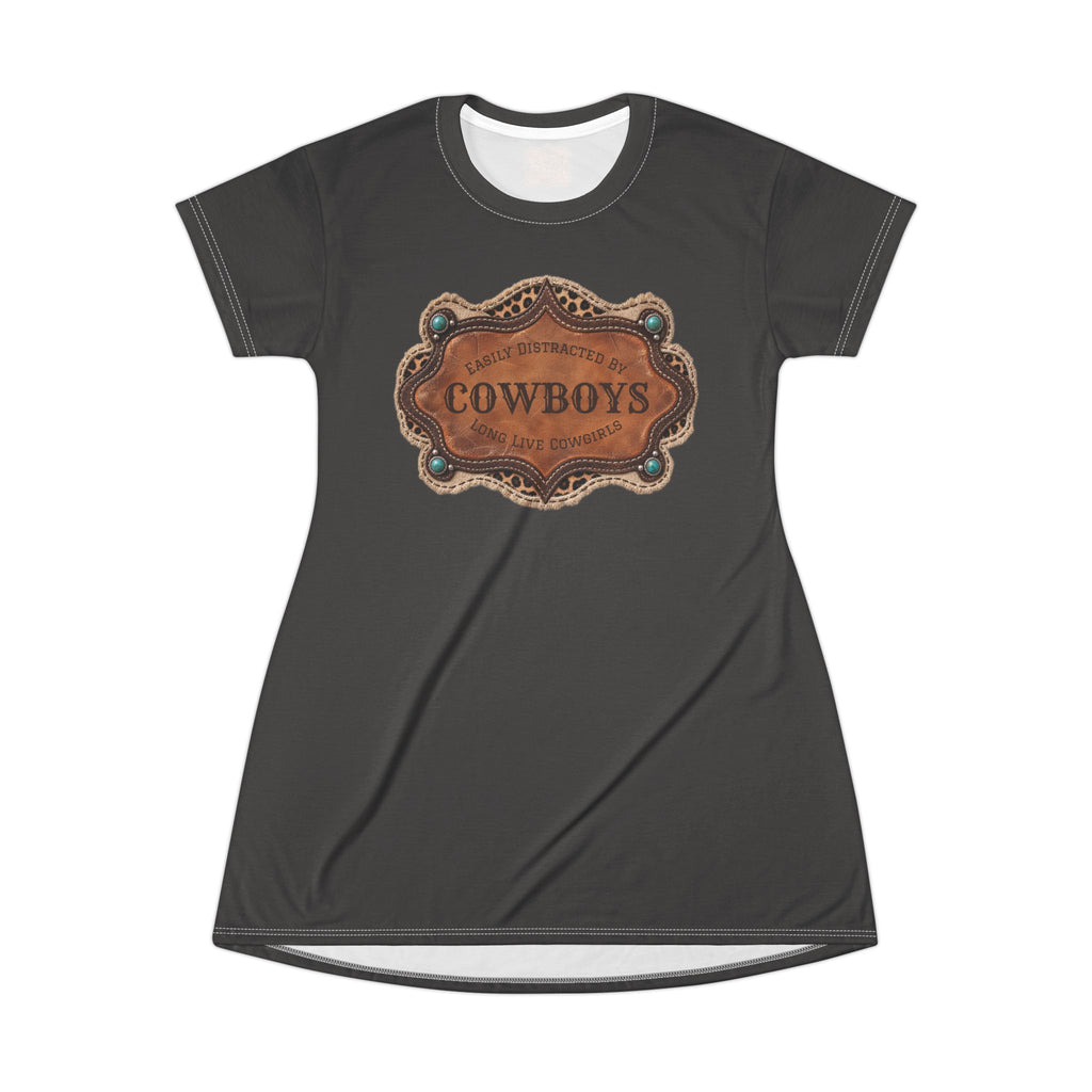 Boho Western Dress for Women, Graphic T Shirt Dress - Charcoal Cowboys