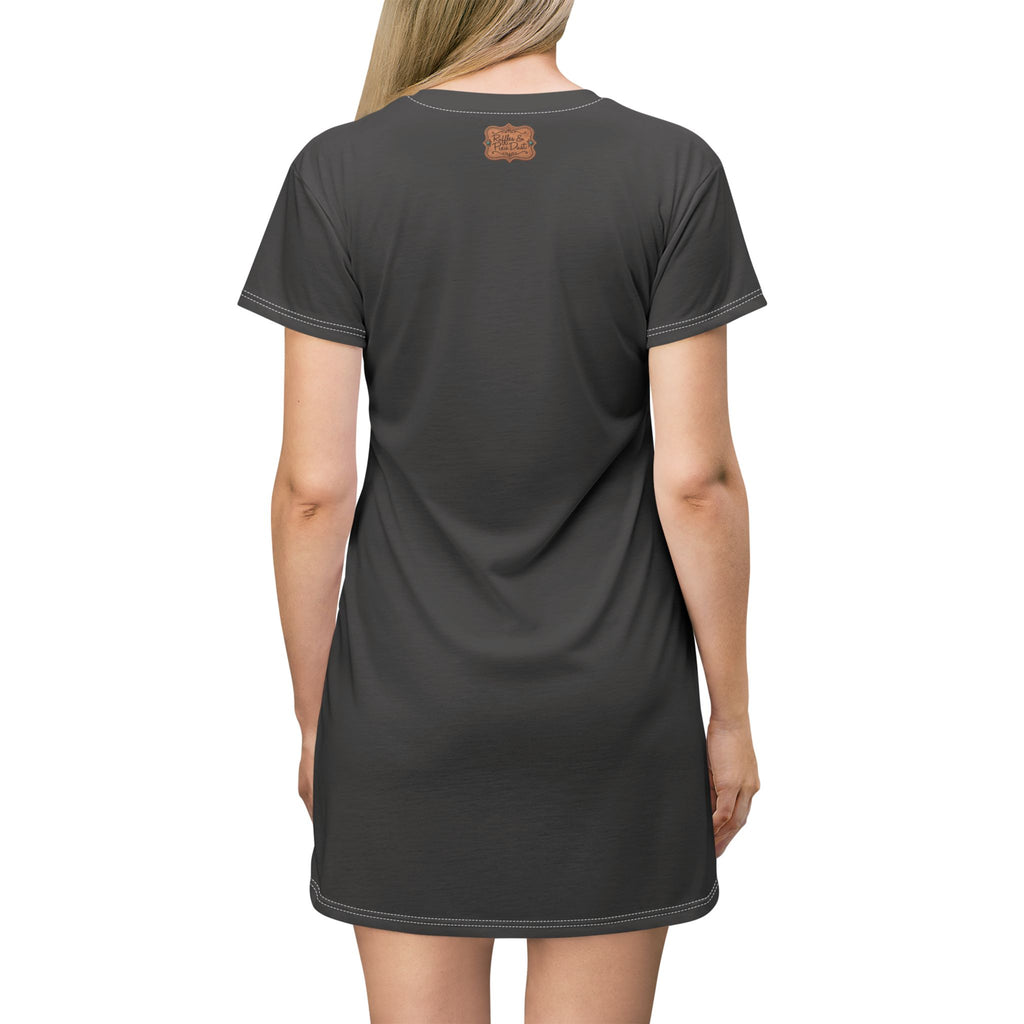 Boho Western Dress for Women, Graphic T Shirt Dress - Charcoal Cowboys