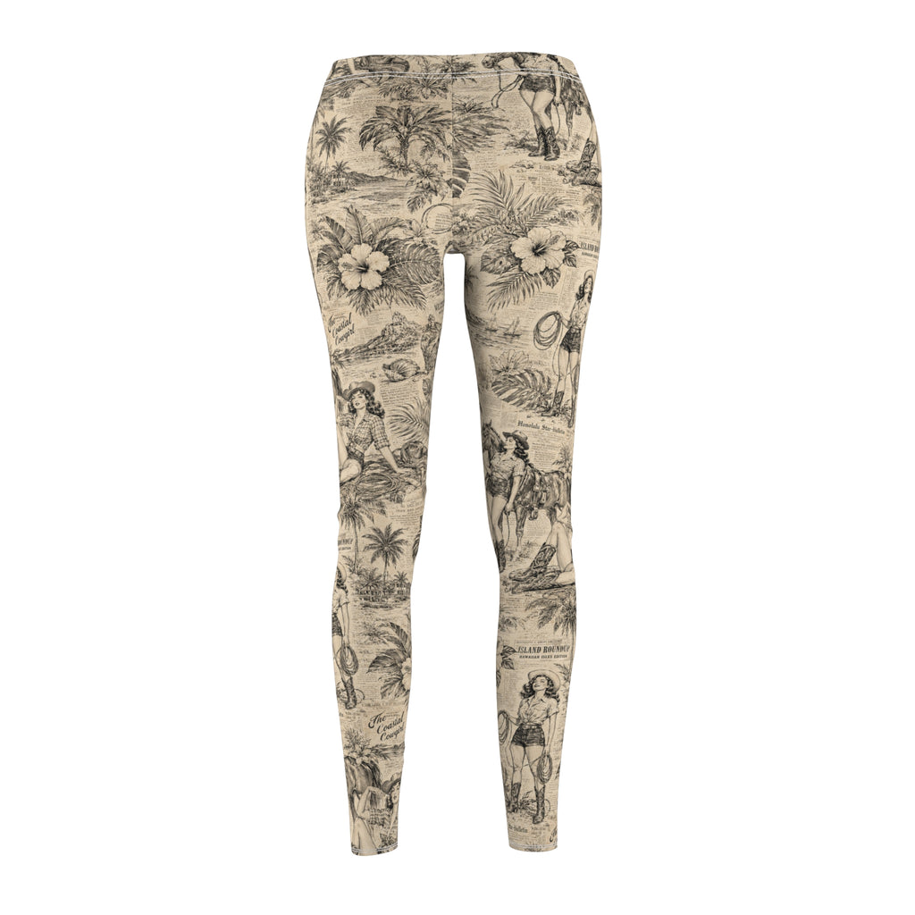 Coastal Cowgirl Leggings for Women, Western Toile Print