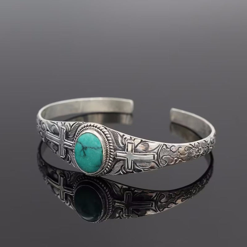 Turquoise-look western cuff bracelet with silver-tone detail for cowgirl outfits