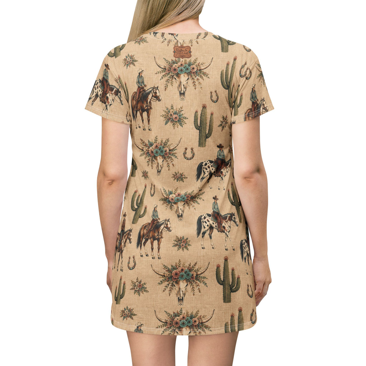 Boho Western Dress for Women, Graphic T Shirt Dress - Cowboy Print Cowboys