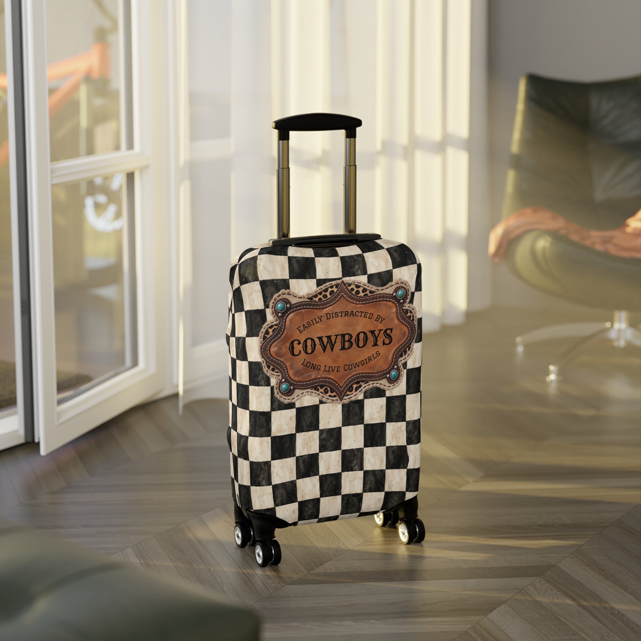 Luggage Cover, Personalized Gift for Her, Checkered Cowgirl Custom Name