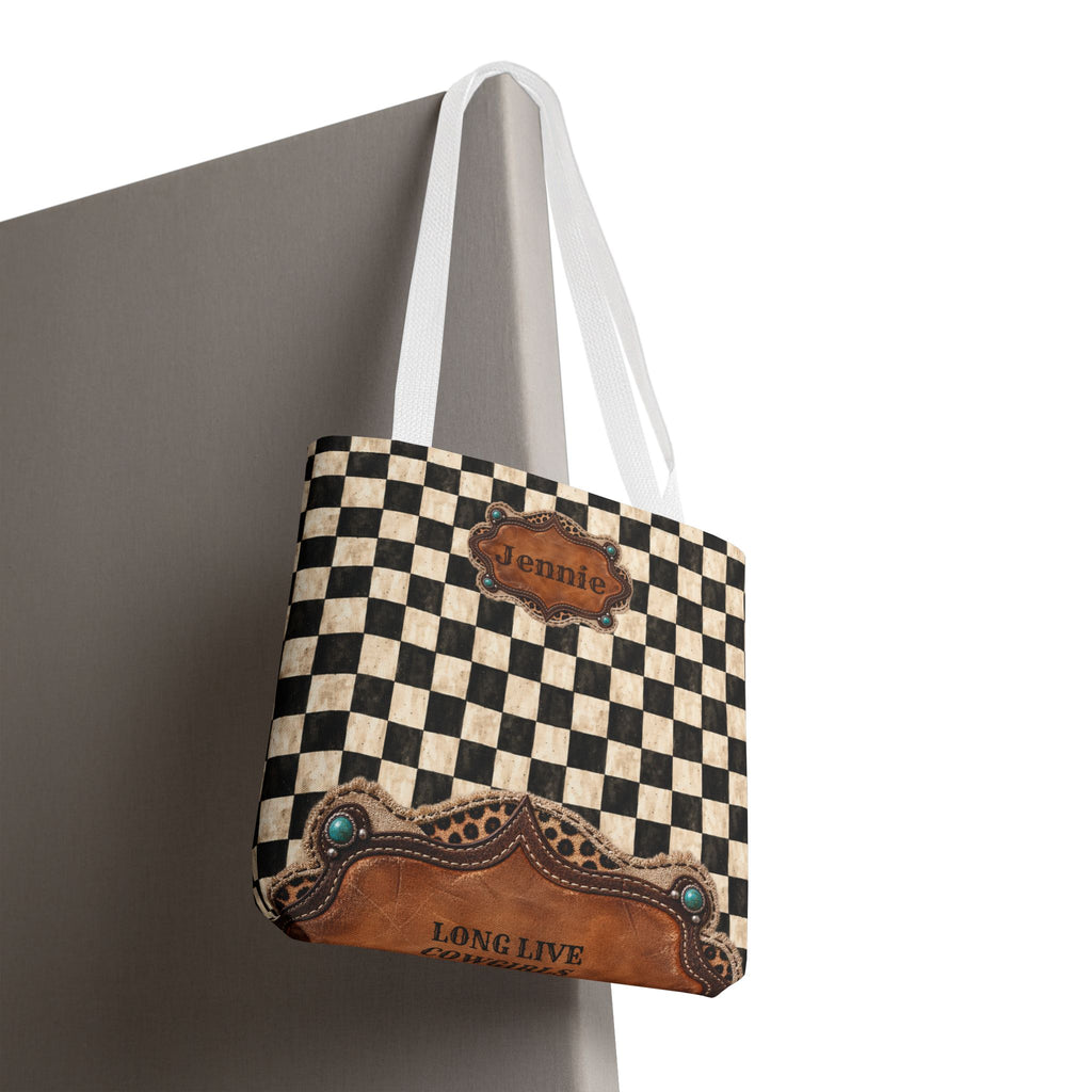 Personalized Tote Bag, Checkered Cowgirl Design, Custom Name