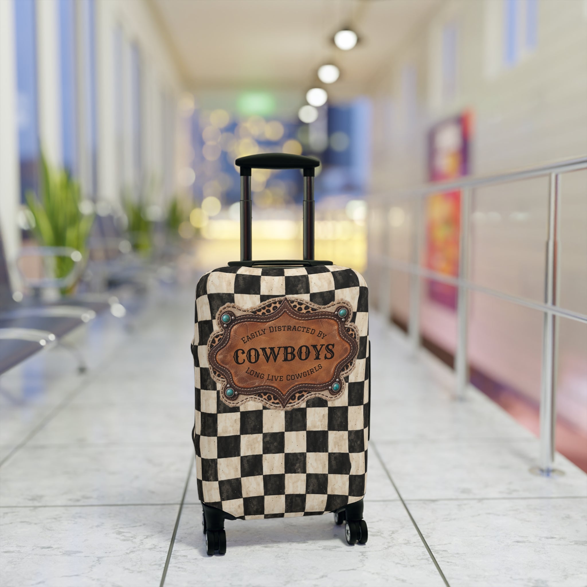 Luggage Cover, Personalized Gift for Her, Checkered Cowgirl Custom Name