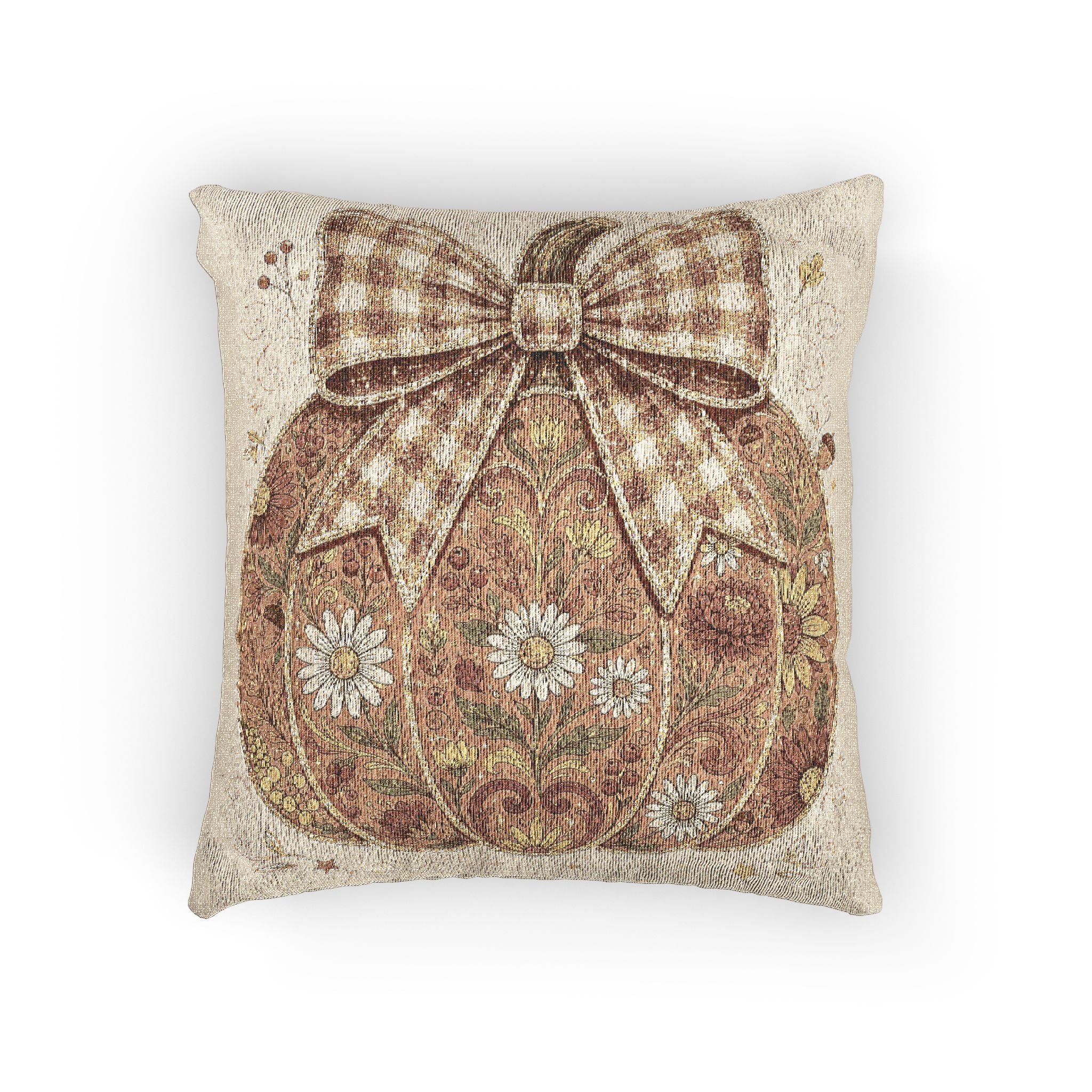 Floral Pumpkin Tapestry Pillow, Coquette Fall Decor